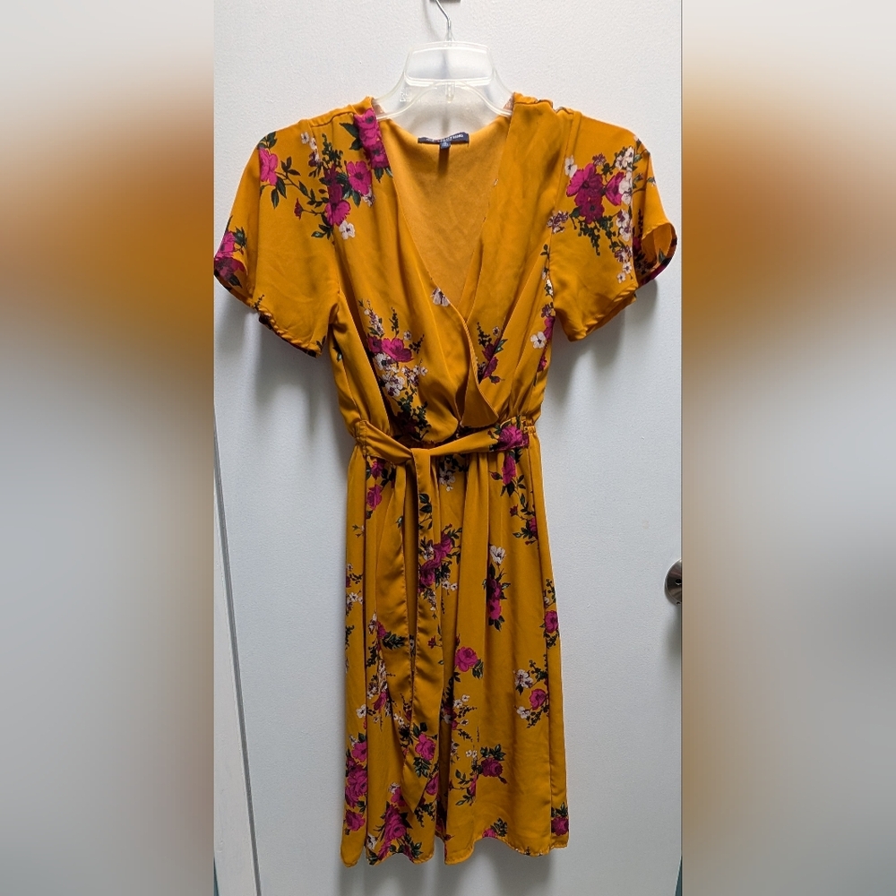 Floral Yellow Wrap Dress